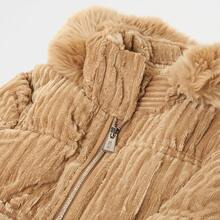 Women's Winter Puffer Jacket, Velvet, Corduroy - 米色 - 查看 2