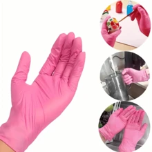 10 Pairs Pink Disposable Non-Slip Nitrile Gloves - Suitable For Waterproof Household Cleaning - 10pcs - View 2
