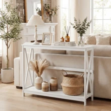 OLIXIS 40" Modern 2-Tier Console Table With Metal X-Frame, Wood Entryway Table (200 Lbs Capacity) - White - View 2