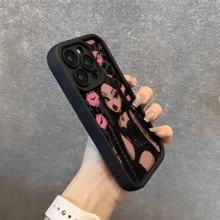 Esta genial funda para móvil con estampado de leopardo y labios de dibujos animados es compatible con Apple  16E/15/14/13/12/11/PRO/PLUS/PROMAX/MINI, S/A/M/NOTE, S/G/EDGE/E, Transition Spark/HANTOM/CAMON/INFINIX, Honor 400/PLAY/X/Y, OPPO Reno/A/F, 14/Redmi/POCO/NOTE y otros modelos. Está hecha de TPU transparente, sencillo, elegante y duradero. Ya sea para San Valentín, Halloween, Navidad, para uso personal o como regalo, es una opción ideal. - Negro - Ver 6