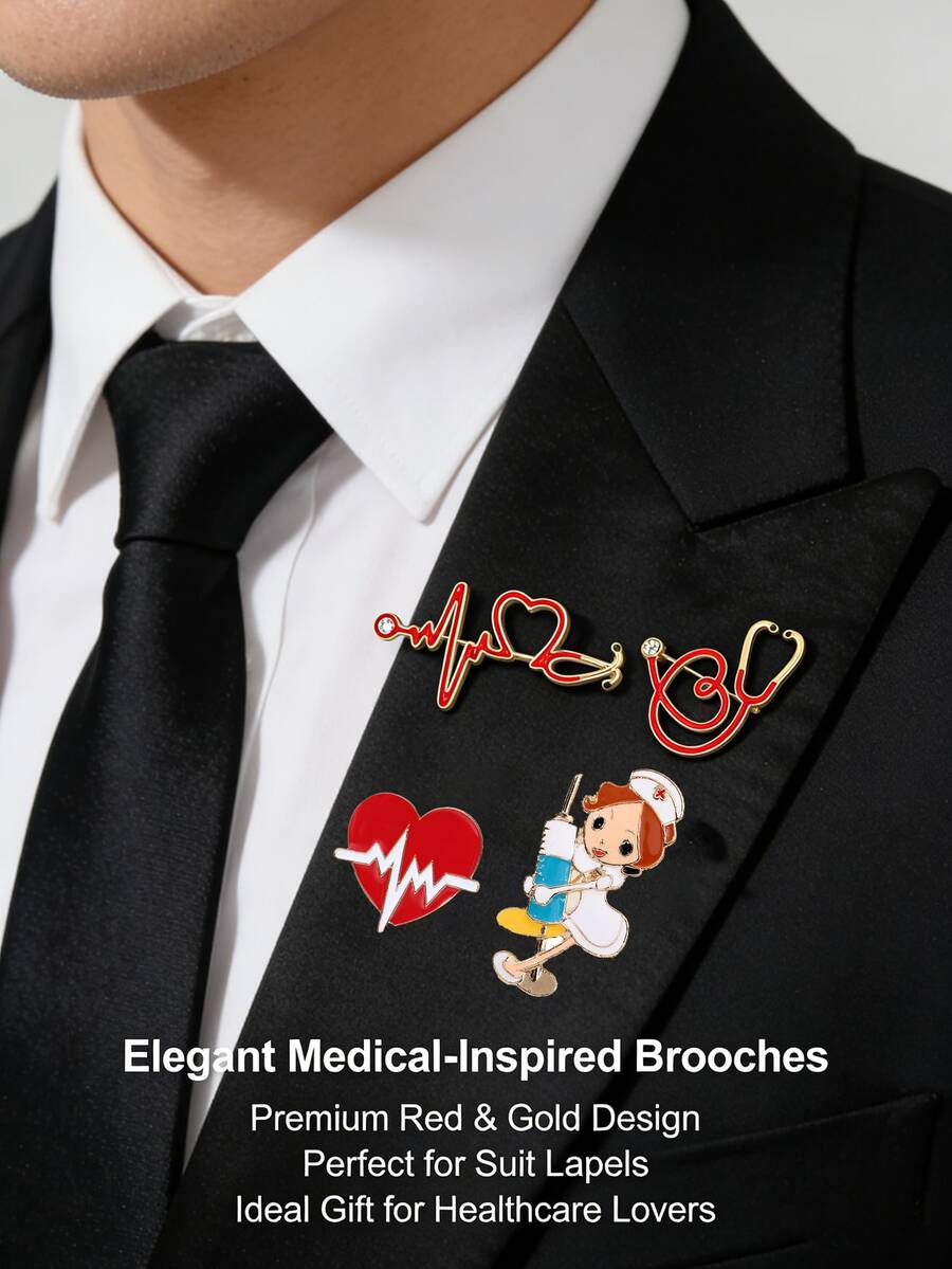 4 chiếc ghim cài áo men hình chữ thập đỏ: Huy hiệu hợp kim thanh lịch với hình hoạt hình dễ thương, món trang sức sang trọng hoàn hảo cho mọi mùa. - Nhiều màu - Xem 1