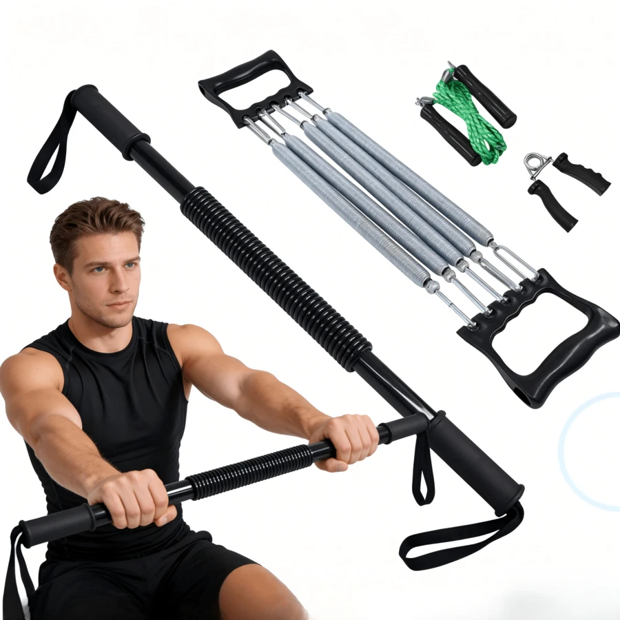 1 Set Of Fitness Equipment(4pcs): Tensioner + Arm Exerciser + Grip Strengthener + Skipping Rope. It Is Portable For Home Use, Providing Comprehensive Exercise For Arm Strength, Endurance, And Cardiopulmonary Function, Meeting The Training Needs Of Multiple Scenarios. - Random Color - View 1
