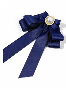 1PC Women's Casual Solid Color Pink/Black/Blue Faux Pearl Embellished Bow Tie With Flowing Ribbons, Necktie, Bowknot, Neck Flower, Suitable For Dating, Parties, Weddings, Stage Matching,Festival,Travel - White - View 13