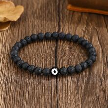 1条天然石手工时尚百搭6毫米串珠恶魔眼手链，弹性男女通用手链 - 彩色 - 查看 8