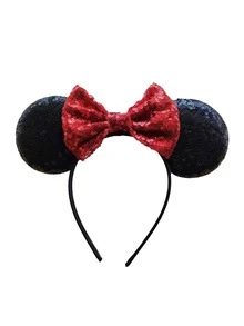 1pc Cute Cartoon Mouse Ear Headband With Shiny Sequin Bow, Suitable For Student Parties, Costume Parties, Role-Playing, Theme Parks, Festivals, Halloween, Stage Performances, Carnivals, Music Festivals, Etc. - Random Styles - View 2