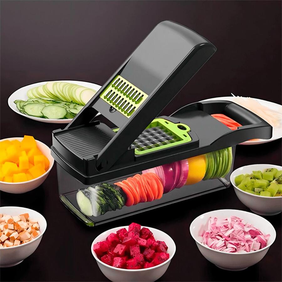 12-In-1 Multifunctional Vegetable Cutter With Gray Container - Grey - View 1