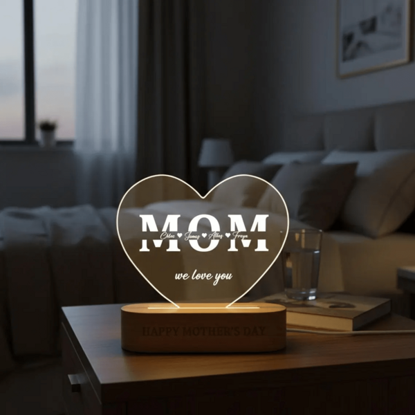 Đèn ngủ acrylic hình trái tim 1PCMOM, đèn ngủ trang trí để bàn, quà tặng Ngày của Mẹ, đèn hình trái tim tùy chỉnh, đèn chữ tùy chỉnh, quà sinh nhật dễ thương cá nhân hóa, quà lễ hội, đèn ngủ phòng ngủ, quà Ngày của Mẹ, quà tặng vợ/mẹ