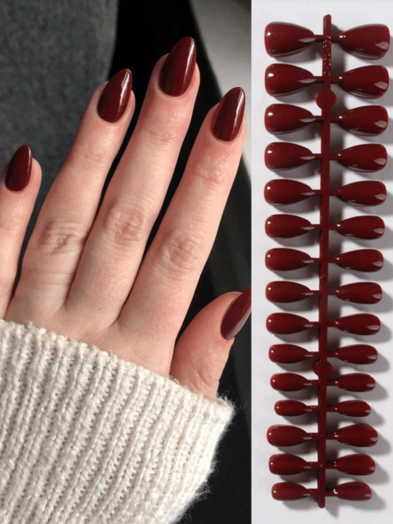 150pcs Short Almond-Shaped Nail Stickers - Burgundy, Autumn Fake Nails, Perfect Fit, Valentine's Day Gift, Nail Art Supplies - Burgundy - View 1