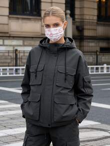 10/20/30个装可爱粉色爱心印花口罩 - 弹性透气白色口罩，适合女性和青少年，可水洗，时尚日常配饰，设计有趣，佩戴舒适 - 白色 - 查看 5