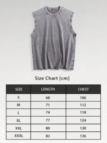 Sleeveless Printed Oversized T-Shirt, Y2K Style Street Fashion Men's Washed Vest (220g Pure Cotton), Vintage Pattern Fun Print, Hip-Hop Style - Xám - Xem 8