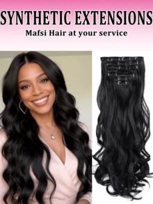 22 Inch Clip In Hair Extensions 7 PCS Long Wavy Synthetic Black Hair Extension & Natural Soft Invisible Clip Thick Hairpieces For Women Daily - Multicolor - View 3