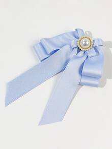 1PC Women's Casual Solid Color Pink/Black/Blue Faux Pearl Embellished Bow Tie With Flowing Ribbons, Necktie, Bowknot, Neck Flower, Suitable For Dating, Parties, Weddings, Stage Matching,Festival,Travel - White - View 19