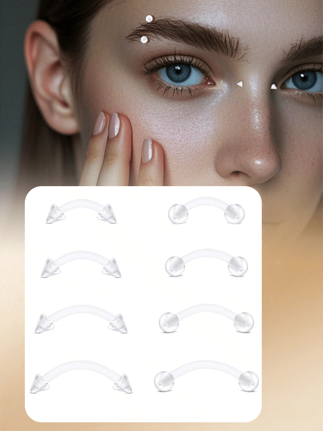 10个透明弯曲杠铃耳钉固定器 16G 塑料眉钉耳环唇钉耳廓耳屏耳骨钉 6-10毫米唇钉柔性固定器亚克力生物弹性穿刺 - 眉釘 - 查看 1