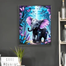1件装全新紫色花卉大象主题钻石画套装，5D圆形水晶钻石马赛克DIY工艺品，适合制作手工礼品，装饰客厅、卧室，也适用于圣诞节、复活节、情人节、宰牲节、父亲节、母亲节、婚礼等场合，无框。 - 查看 3