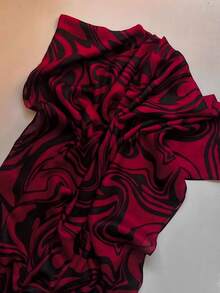 1pc Red & Black Swirl Marble Print Headscarf - Lightweight Chiffon Blend - Easy To Wear & Breathable - Suitable For Daily & Evening Wear - Women - Red and Black - View 3