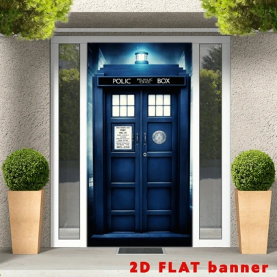 2D Flat Banner1pc TARDIS Box 3D Door Wall Art, Vibrant Home Room Decor, Easy To Hang, Durable Polyester, Versatile Party Banner For Home Decor