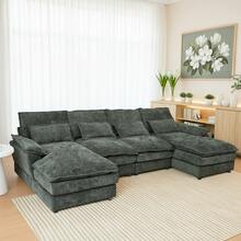 U Shape Cloud Couch Sectional Sofa For Living Room, 110" Modern Chenille Comfy Cloud Sofa, 4 Seat Upholstered Modular Sofa With Memory Foam & Double Chaise - Black - View 11