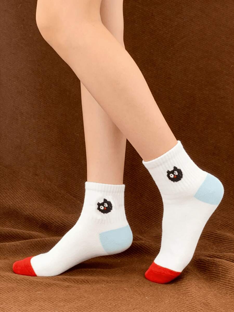 1/5 双春夏百搭薄款透气波点条纹可爱中筒短袜 - 彩色 - 查看 1