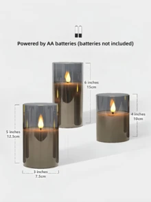 1/2/3 Pcs LED Flameless Candles, Flickering LED Pillar Candles, Upgraded Water Drop Wick, Battery Powered Electronic Candles (Batteries Not Included), With/Without Remote Control, Suitable For Dining Table Centerpiece, Wedding, Garden, Holiday Party, Fireplace, Home Decor (Gray, 3" X 4" 5" 6") - Grey - View 7