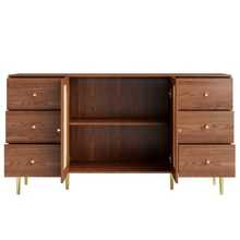 Sideboard, Rattan Sideboard, Storage Cabinet With Drawer, Freestanding Wooden Cabinet, Kitchen, Home, Living Room, Brown, 160 X 40 X 90 Cm - Wood - View 7