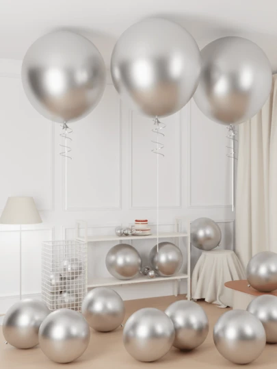 Bóng bay khổng lồ màu bạc 36/18 inch - Dây bóng bay 2/4/6/10/18/30 quả màu bạc ánh kim dùng trang trí sinh nhật, tốt nghiệp, tiệc độc thân, lễ đính hôn, tiệc cưới, kỷ niệm ngày cưới, tiệc tiết lộ giới tính, lễ rửa tội, tiệc năm mới.