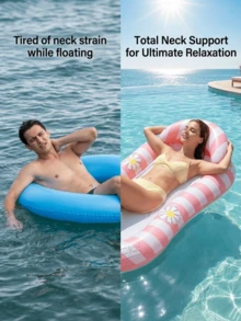 Estilo de vacaciones fresco y dulce, patrón de rayas verticales rosa y blanco con estampado de pequeñas margaritas, que irradia un ambiente juvenil y veraniego, el compañero perfecto para fiestas en la piscina - flotador de natación - Ver 3