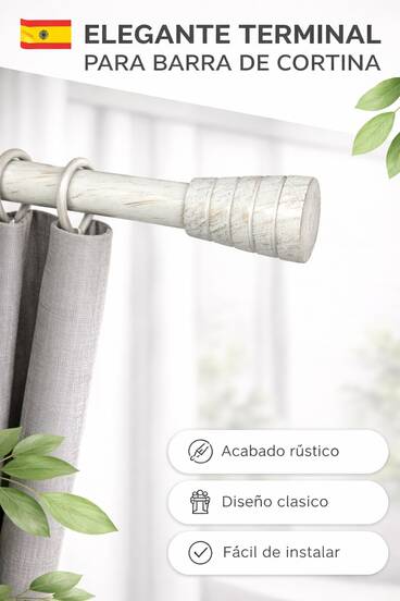 VISTE TU HOGAR Remate para Barra de Cortina 20 mm de Hierro Diseño Cilindro Largo – Juego de 2 Piezas con Material de Fijación, 5 Colores