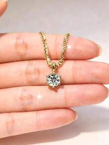 Stainless Steel Shiny Bling Necklace | Shiny Choker Necklace, Eternal Wedding Necklace, Inlaid Synthetic Cubic Zirconia, Suitable For Daily Wear, Banquet, Wedding, Luxury Jewelry Gift, Women Necklace, Mother's Day Gift - Six-prong Pendant Necklace - View 3