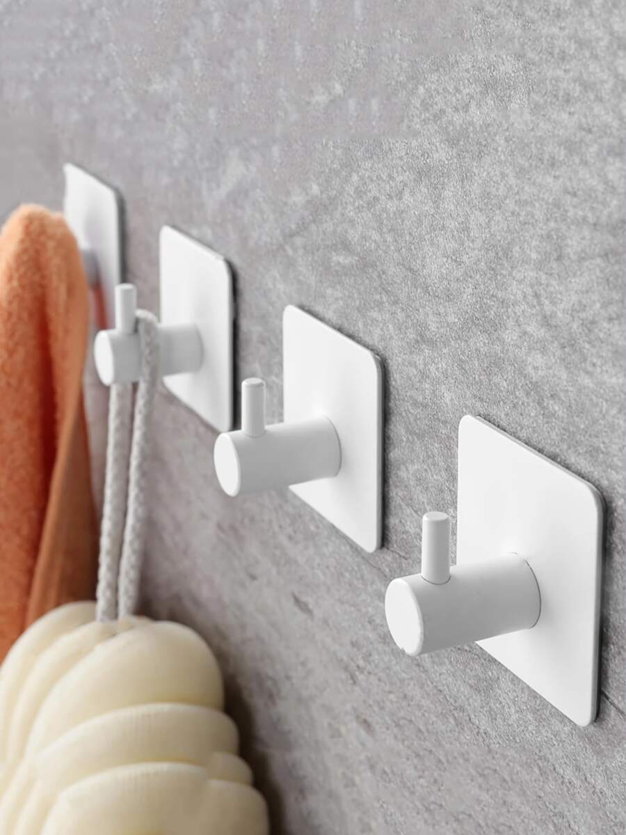 1/4pcs Modern Metal Wall Hooks, Adhesive Wall Hooks, Easy To Install, Suitable For Hanging Towels, Clothes, Bath Balls, Etc., Practical Hooks And Towel Racks For Kitchen, Bathroom, Shower, Bathroom Storage Rack, Bathroom Decor, Home Decor - Multicolor - View 1