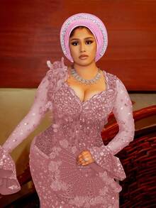 1件装女士纯色多层水钻装饰尼日利亚婚礼头巾，奢华闪亮头巾帽，适合节日、派对、送礼 - A - 查看 28