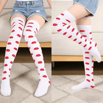 1 Pair Women's Sexy Fashion Heart Pattern Thigh High Socks, Cute Leggings In Multiple Colors