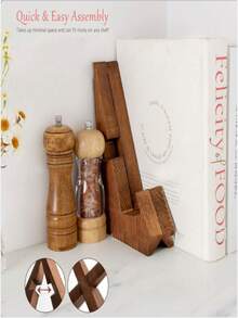 1个木制食谱架，茶点架，书本和锅盖架，木制展示架，斜角支架，适用于家庭和餐厅菜单 - 棕色 - 查看 4