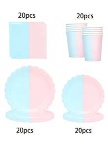 10 pezzi/20 pezzi/50 pezzi/80 pezzi Piatti di carta, tovaglioli, bicchieri a tema Gender Reveal, colore rosa chiaro e blu chiaro, adatti per festa di nascita, compleanno, decorazione per matrimonio per bambino e bambina - Multicolore - Visualizzare 10