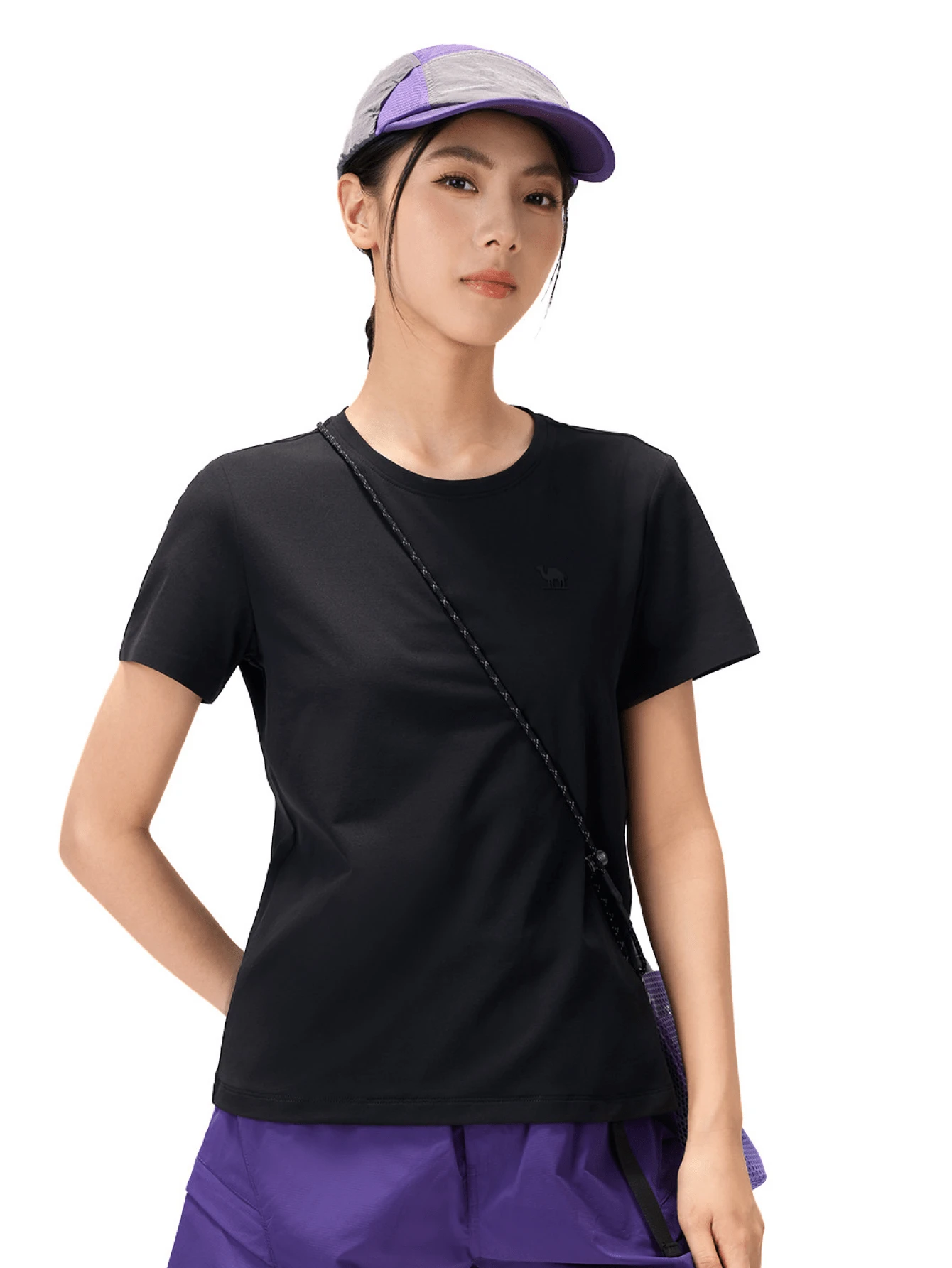 CAMEL CROWN Áo thun nữ ngoài trời nhanh khô, thoáng khí, co giãn, kháng khuẩn, chống nắng, thích hợp cho mùa xuân/hè, đi bộ đường dài. - Bóng đen ma quái - Xem 1