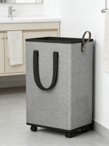 Cesta de lavandería plegable grande con ruedas y asa, cesta de lavandería plegable con cubierta de malla con cordón, cesta de lavandería de esquina, estante de clasificación de lavandería plegable, cesta de almacenamiento alta, cesta de lavandería - Multicolor - Ver 1