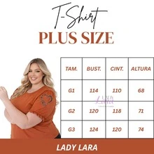 T-Shirt/Blusa Plus Size Preto com Estampa Silk Floral na Manga Princesa - terracota - Visão 4