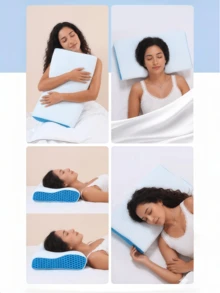 60*35cm Almohada de Memoria Almohada Cervical de Memoria Ergonómica para Dormir de lado,  Protege Tu Columna, Duerme Mejor Ayuda a Dormir Mejor, Funda  Extraíble Perfecta para Casa, Hotel, Oficina y  Viajes Regalos para El Día Del Padre y el Día de la Madre - Azul y blanco - Ver 5