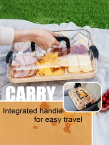 Portable Bamboo Meat Platter With Transparent Lid, Picnic Accessory, Bamboo Tray With Lid, Housewarming Gift, Black Handle, Can Also Be Used As A Cheese Board, Suitable For Couples, Weddings, Engagements, Housewarmings, Gift Exchanges, Bridal Showers. - View 4