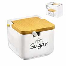 Tarro de Condimentos de Cerámica con Tapa de Madera, Recipiente de Cocina Antihumedad con Cuchara - Blanco - Ver 2