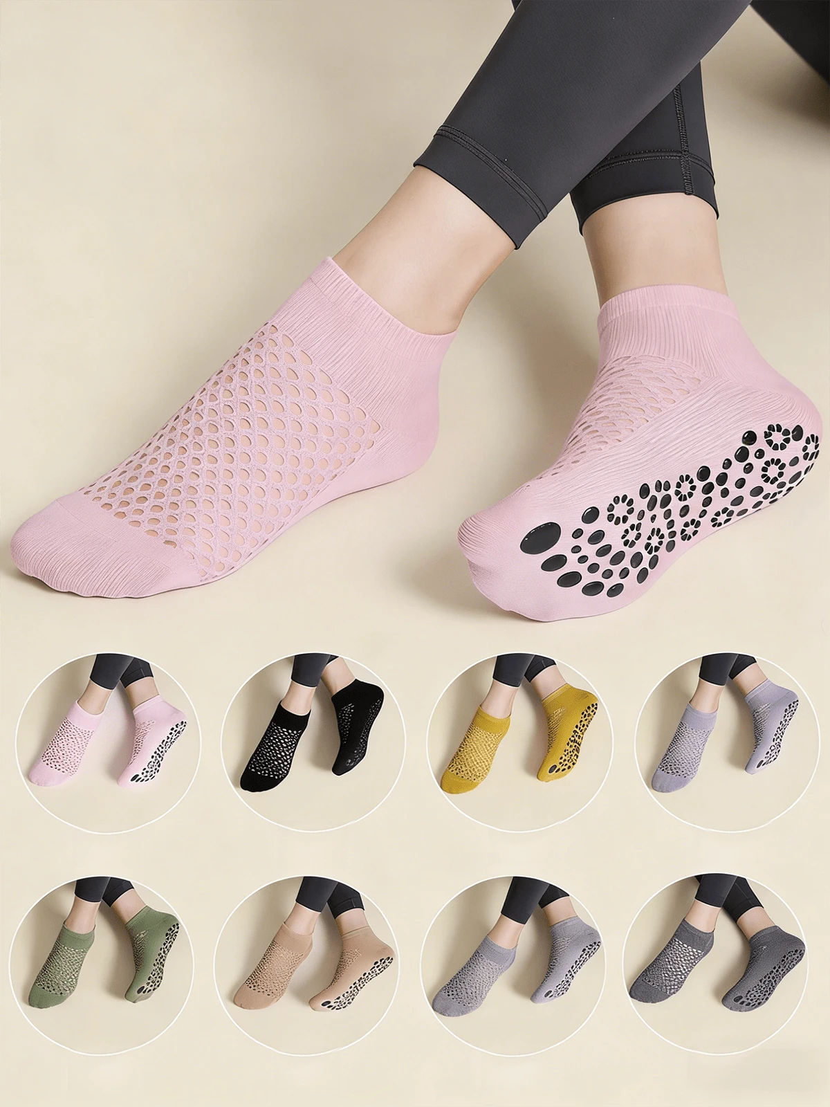 1/2/3 đôi tất yoga lưới dành cho nữ, mỏng, thoáng khí, khoét lỗ, cổ thấp, chống trơn trượt, thích hợp cho yoga, pilates, ba lê và mặc hàng ngày vào mùa hè. - Nhiều màu - Xem 1