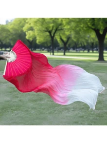 150cm/59.05in Gradually Changing Blue And White Dancing Long Silk Fan. Adult Square Dance Fan. Elegant Silk Fabric + Reinforced Fan Frame. Props For Classical Dance /  Dance Performances. - Multicolor - View 11
