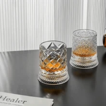 1件 360°旋轉玻璃杯，創意風格奢華雕花玻璃杯，冷飲杯，適用於飲料、水、咖啡、威士忌、烈酒，現代玻璃器皿，適合居家、水吧、餐廳、禮品杯、派對伴手禮 - 彩色 - 查看 5