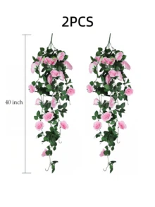 Nejlue Artificial Flowers/Plants1111 Home & Living 1/2株粉色人造玫瑰藤蔓植物花卉，春季玫瑰装饰，仿真悬挂花卉，适用于家居装饰、房间装饰、墙面装饰、婚礼拱门花卉装饰、卧室装饰、桌面装饰、生日派对装饰、花园装饰、室内外装饰、春夏装饰 - 粉色 - 查看 9