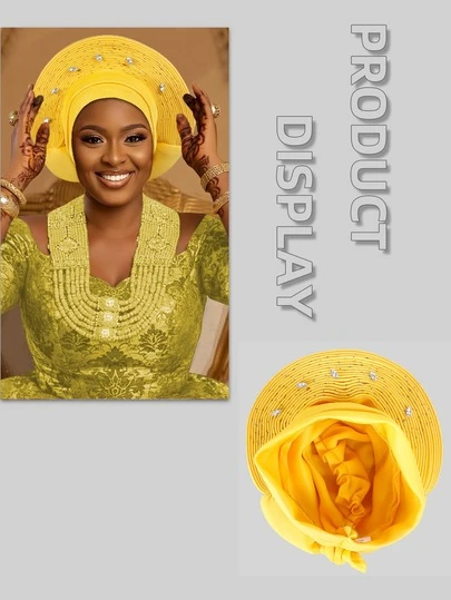 1pc Women's Solid Color Faux Pearl Luxury African Headwrap Hat, Rhinestone Embellished Nigerian Wedding Turban