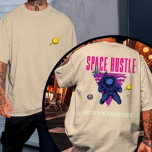 Streetwear T-Shirt, Front And Back, Oversized, Unisex, Never Go! - 米色 - 查看 1
