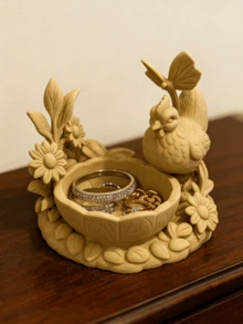 1pc Healing Chick & Butterfly Jewelry Tray, Retro Style Vanity Organizer Box, Great Gift - Multicolor - View 3