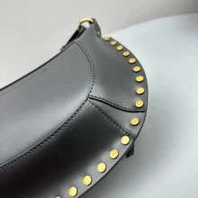 Studded Bag, Classic, Popular, Internet, Crescent Moon Design, Gold Studded Bag, Retro Shoulder Bag, Crossbody Bag For Carrying - 黑色 - 查看 3