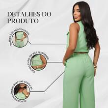 Elegant Women's Linen Vest And High-Waisted Pants Set - Verde Jade - View 6