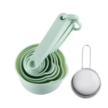 10/11件套塑料量杯量勺套装，卡其色、黑色、灰色、粉色、红色、白色，烹饪烘焙量杯量勺套装，5个量杯和5个带水平仪的量勺，适用于干湿食材，易握设计，嵌套式结构，厨房量具，小家电 - 彩色 - 查看 12