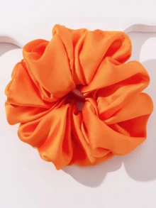 1pc Large Orange Satin Silk Scrunchie, Seamless Elastic Hair Tie Suitable For Thick Hair, Girls Summer Large Hair Accessory, Bright Orange Ponytail Hair Tie - Orange - View 2